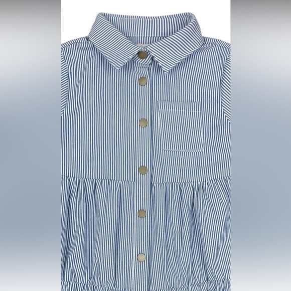 Teela Denim Pinstripe Tiered Dress Girls 12 Button Down Collared Knee Length - Picture 2 of 8